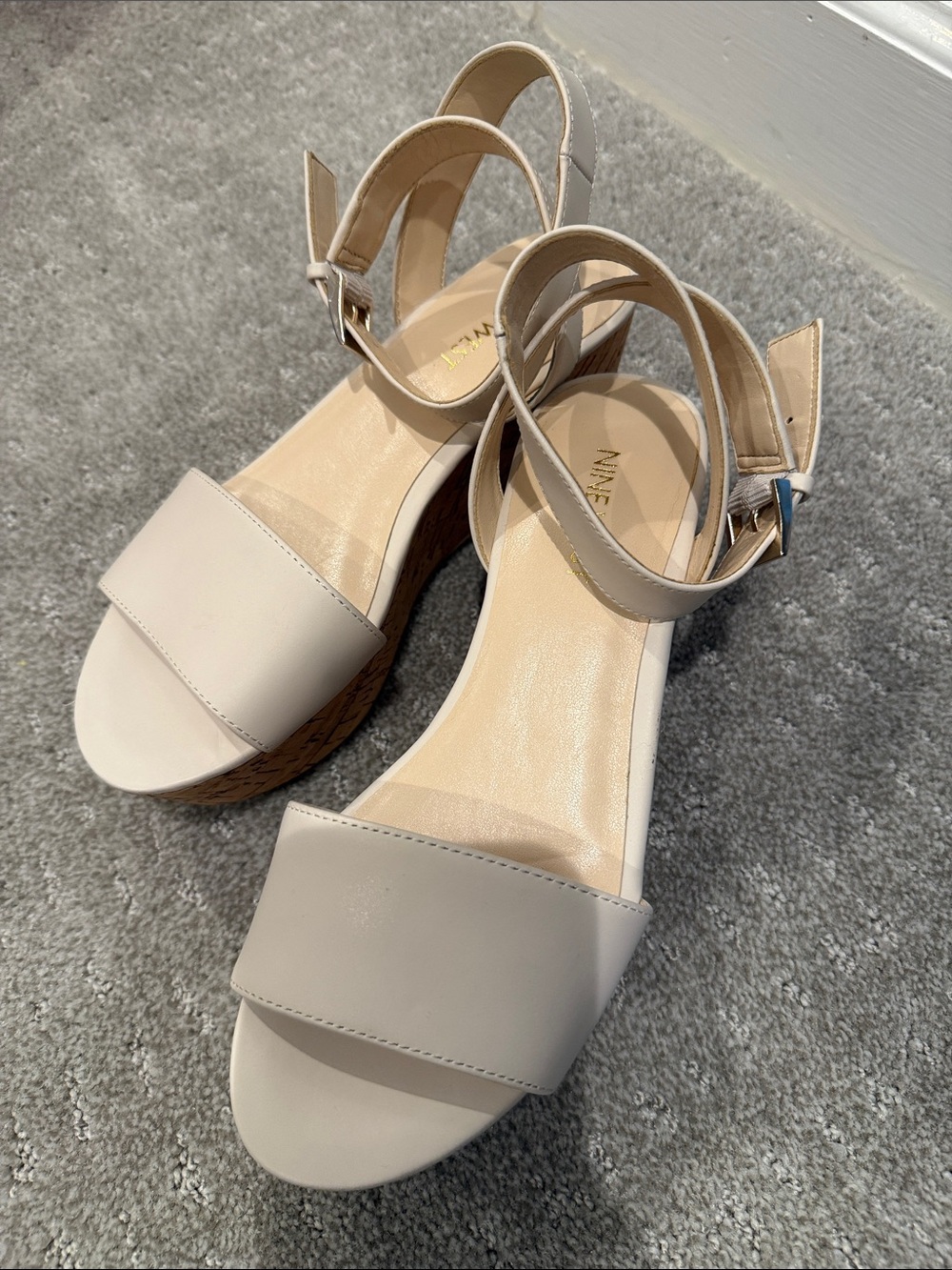 Nine West Neutral Beige Ankle-Strap Platform Sandals